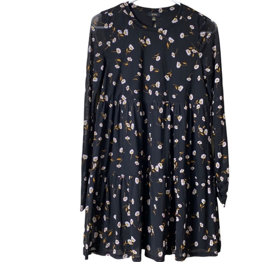 AFRM babydoll Floral Black Dress XS